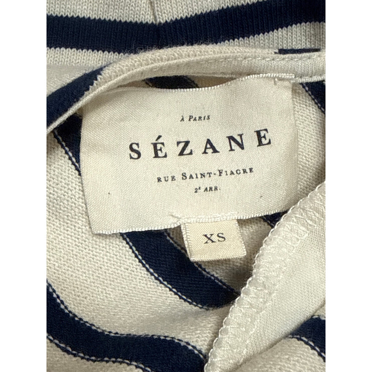 Sezane Women's Cream Navy Blue Striped Knit Long Sleeve T Shirt Tee Top Size XS