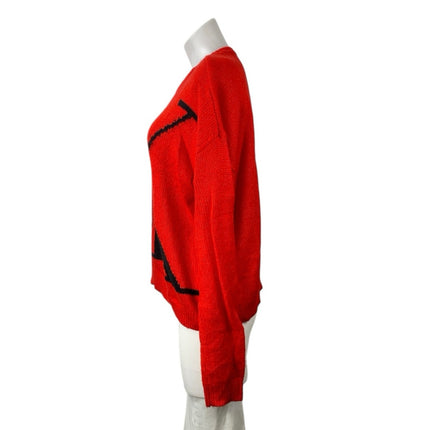 Calvin Klein Jeans Women's Red CK Logo Long Sleeve Crewneck Sweater Top Size S