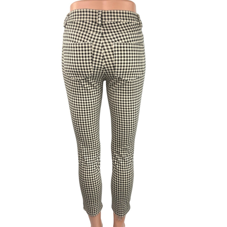 Uniqlo Black White Gingham Check Mid Rise Skinny Stretch Pockets Ankle Pants S