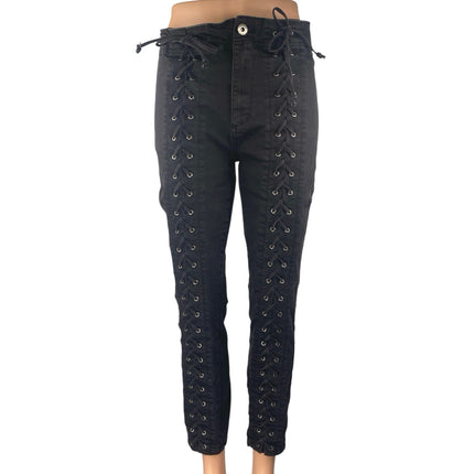 Pistola Women's Black Skinny Leg High Waist Lace Up Denim Jeans Pants Size Sz 29