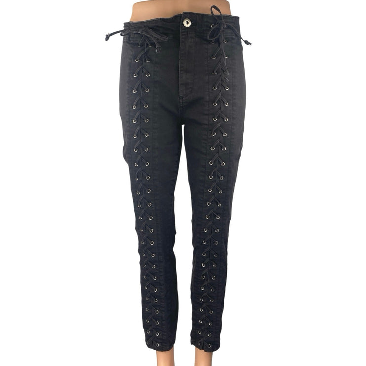 Pistola Women's Black Skinny Leg High Waist Lace Up Denim Jeans Pants Size Sz 29