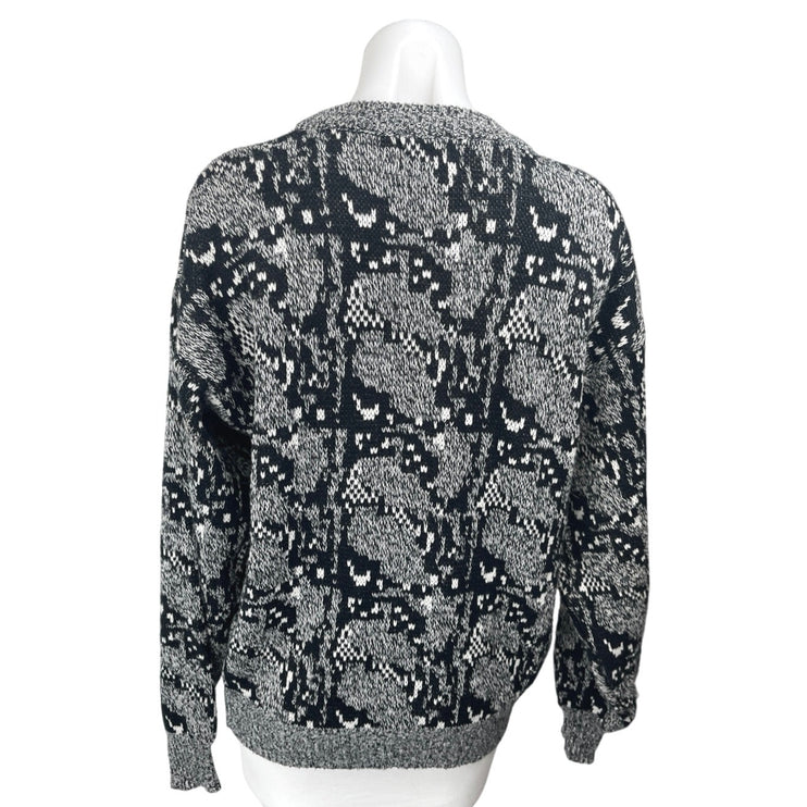 Barnaby Black Snake Animal Print Knit Long Sleeve Button Cardigan Sweater Top M