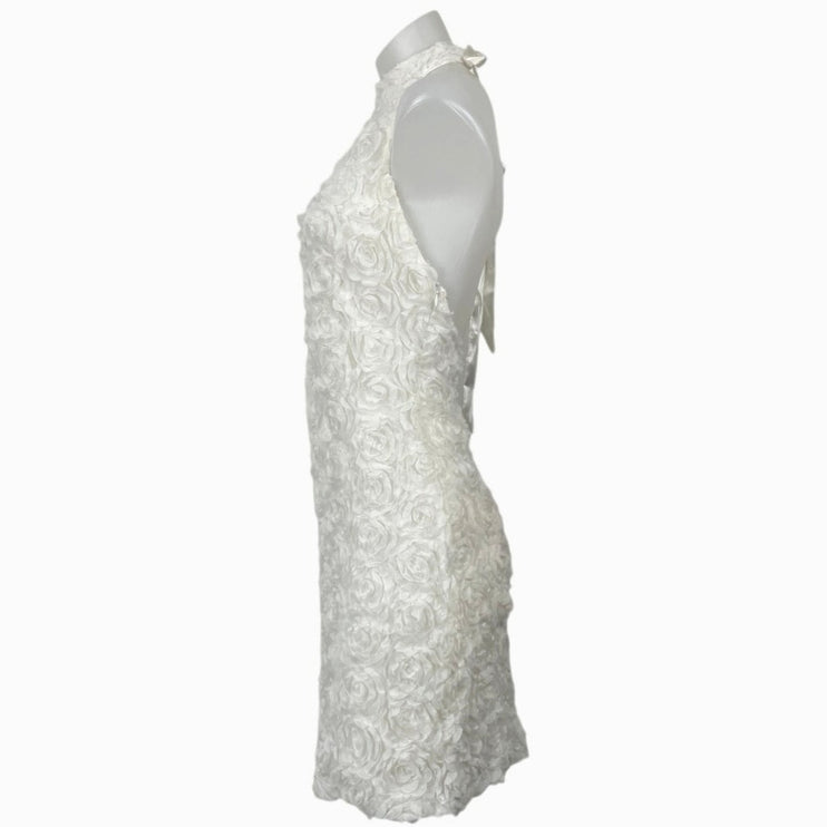 12th Tribe White Halter Sleeveless 3D Rose Floral Bridal Backless Mini Dress XL