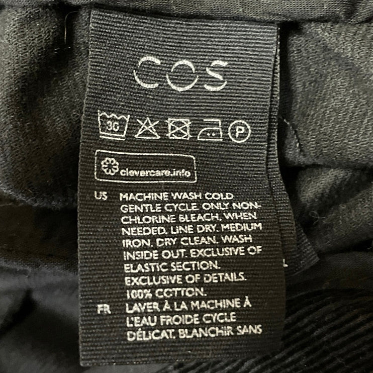 COS Women's Black Corduroy Pleated Wide Leg Baggy Cropped Trousers Pants Size 6