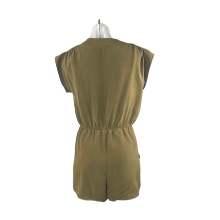 Aritzia Babaton Corbett 100% Silk Green V Neck Cap Sleeve Wrap Romper Jumpsuit S