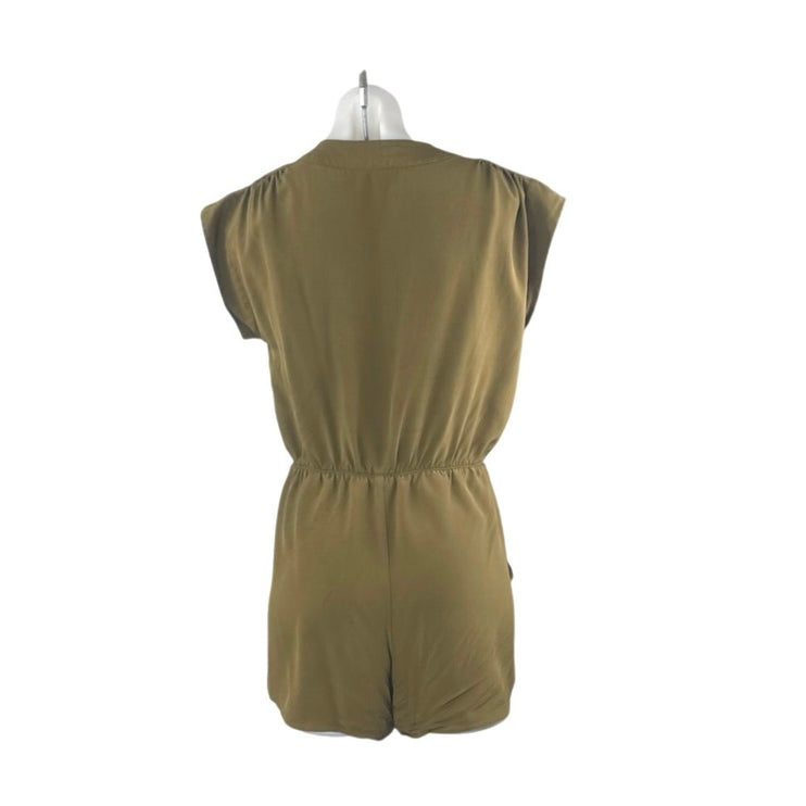 Aritzia Babaton Corbett 100% Silk Green V Neck Cap Sleeve Wrap Romper Jumpsuit S