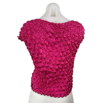 Urban Outfitters Pink Bubble Popcorn Ruffle Short Sleeve Tie Knot Crop Top Sz S