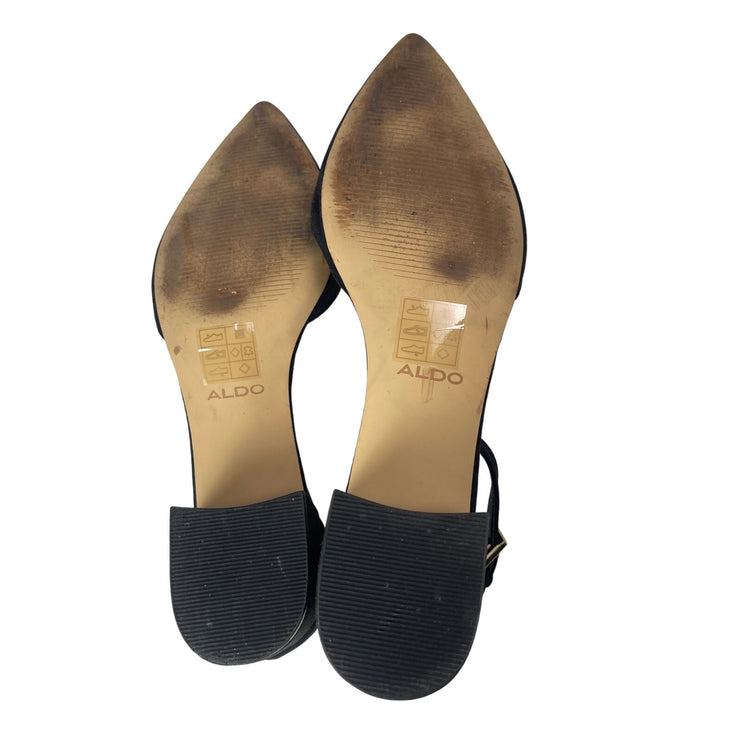 Aldo Womens Black Suede Ankle Strap Pointed Toe Low Chunky Block Heel Pumps 8.5