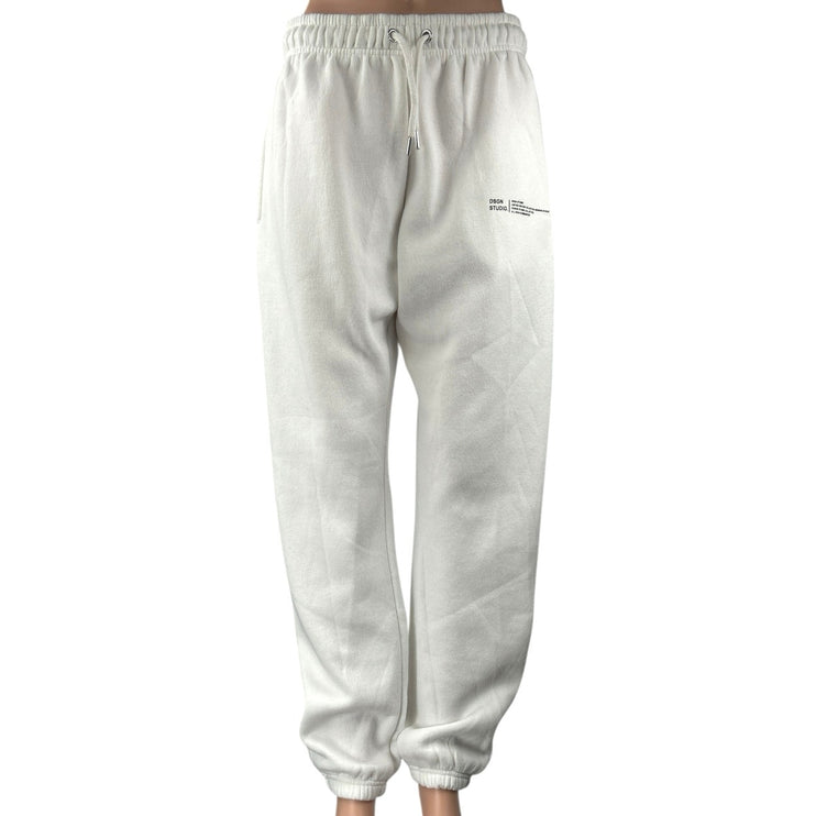 Boohoo White Fleece Drawstring Elastic Waist Tapered Leg Trousers Jogger Pants M