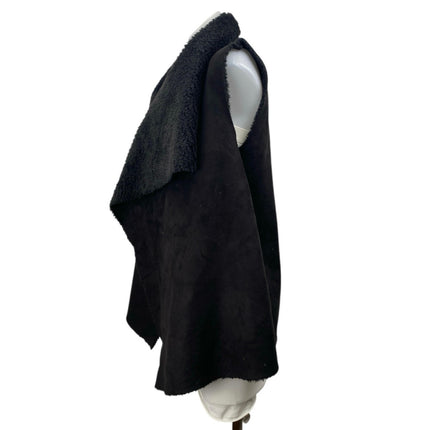 John + Jenn Womens Black Sleeveless Faux Fur Fleece Cardigan Sweater Vest Size M