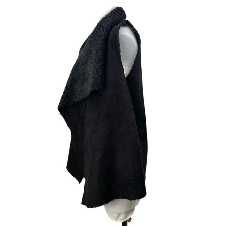 John + Jenn Womens Black Sleeveless Faux Fur Fleece Cardigan Sweater Vest Size M