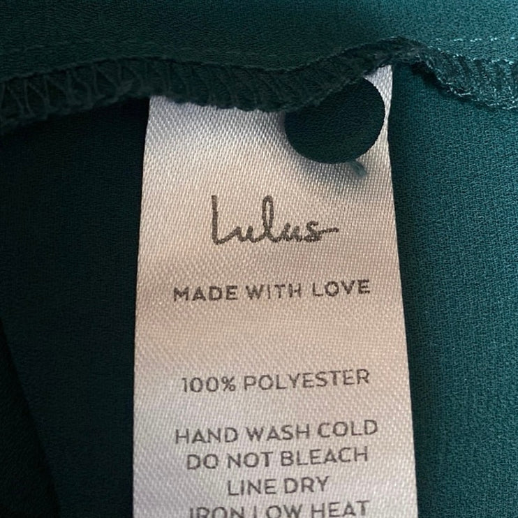 Lulus Good Luck Charm Green Colalr Short Sleeve Button-Up Shirt Blouse Top Sz XS