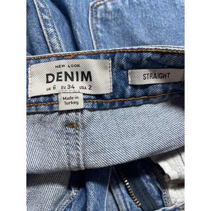 New Look Women's Blue Distressed High Waisted Straight Denim Mom Jeans Pants 2