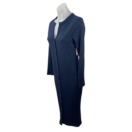NEW Old Navy Blue Long Sleeve Ribbed Knit Button Down Sweater Midi Dress Size M