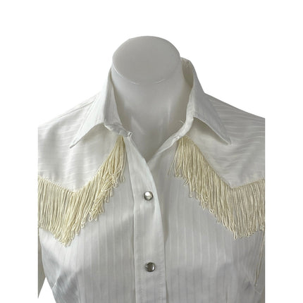 California Ranchwear Womens White Fringe Long Sleeve Button Up Shirt Top Size S