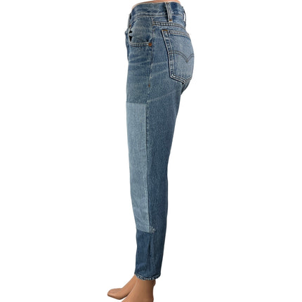 Levi's Re/Done Women's Blue High Rise Patchwork Slim Leg Denim Jeans Pants 24