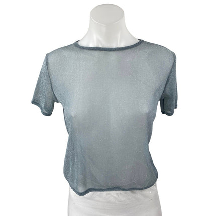 Brandy Melville Gray Metallic Glitter Short Sleeve Mesh Sheer Crop Shirt Top S