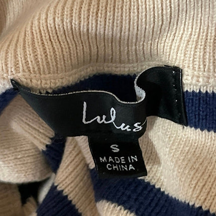 Lulus Womens Beige Black Striped Turtleneck Long Sleeve Cropped Sweater Top Sz S