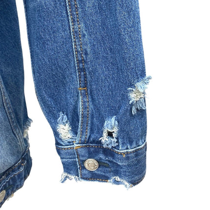 The Iconic Women's Blue Long Sleeve Button Down Distressed Denim Jeans Jacket M