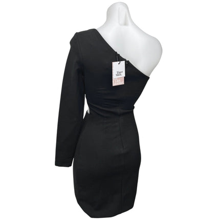 NEW Tiger Mist Nova Black One Shoulder Cutout Long Sleeve Mini Bodycon Dress XS