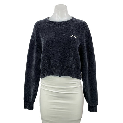 Kith Mica Womens Black Long Sleeves Logo Cropped Crewneck Pullover Sweater Top L
