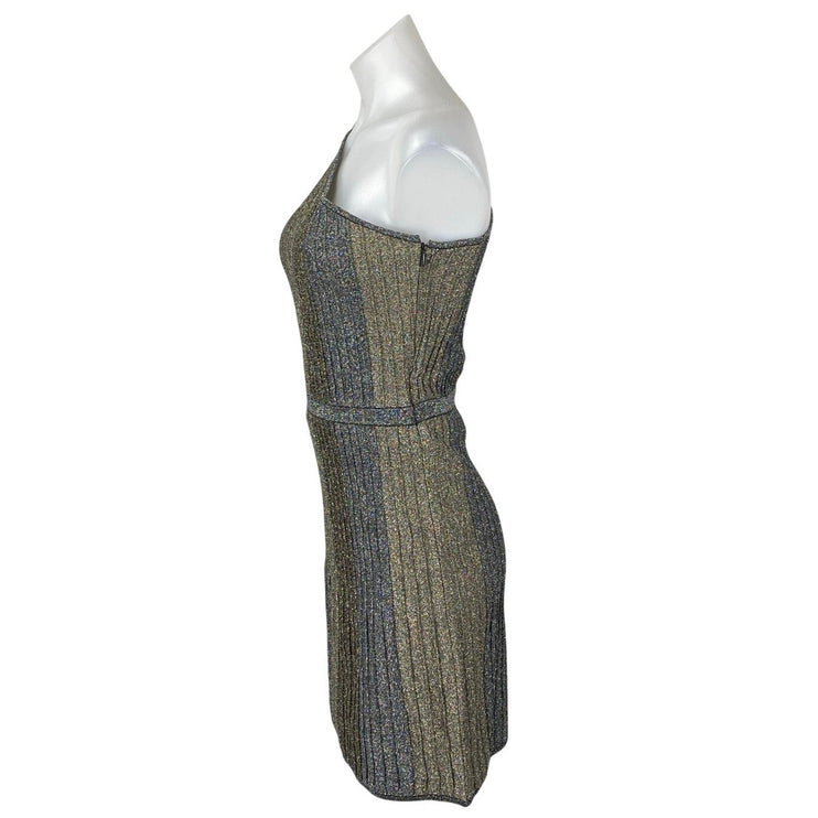 Parker Multicolor Metallic Colorblock Ribbed One Shoulder Mini A-Line Dress Sz M