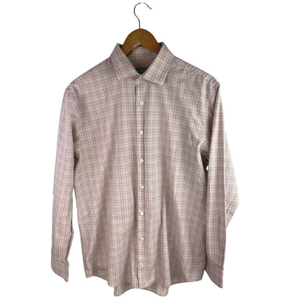 Kenneth Cole Reaction Men's Pink Plaid Slim Fit Button Down Shirt Top Size 32-33