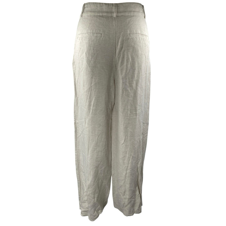 LOFT Women's White Linen Pleated High Waist Palazzo Wide Leg Trousers Pants Sz 4