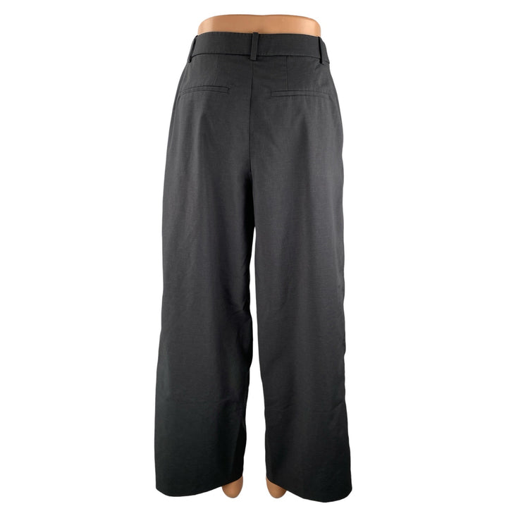 Uniqlo Women's Gray High Waisted Pleated Baggy Wide Leg Trousers Dress Pants M