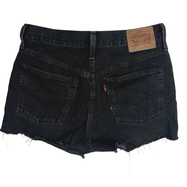Levi's 501 Black High Waist Frayed Cut Off Raw Hem Denim Jean Shorts Size Sz 27