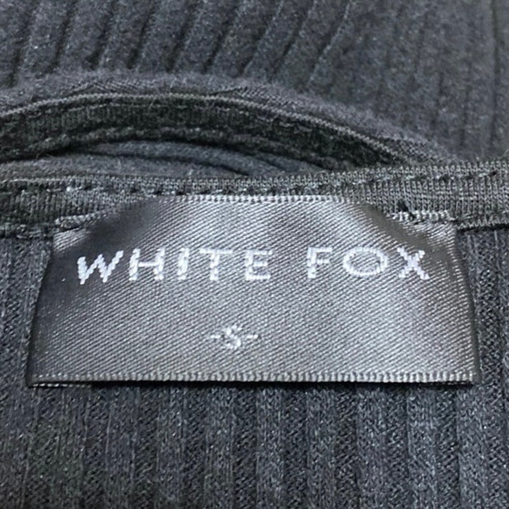 White Fox Women's Black Rib Knit Sleeveless Backless Tie Back Crop Tank Top Sz S