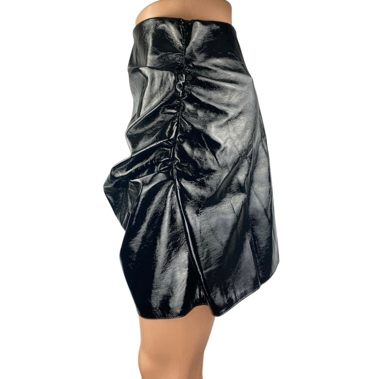 Zara Women's Black Faux Leather Vegan Patent Drape Mini Pencil Skirt Size M