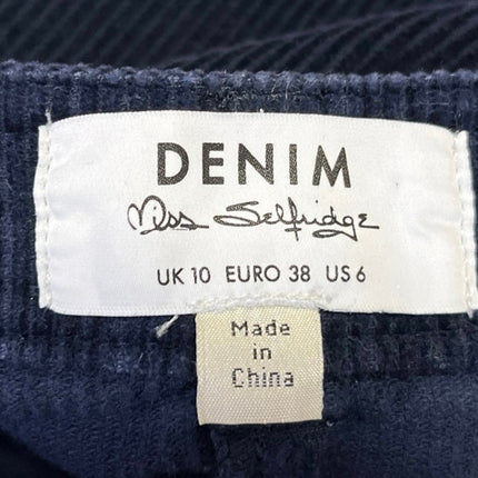 Miss Selfridge Blue Corduroy Velvet Button Down Straight Pencil Mini Skirt Sz 6