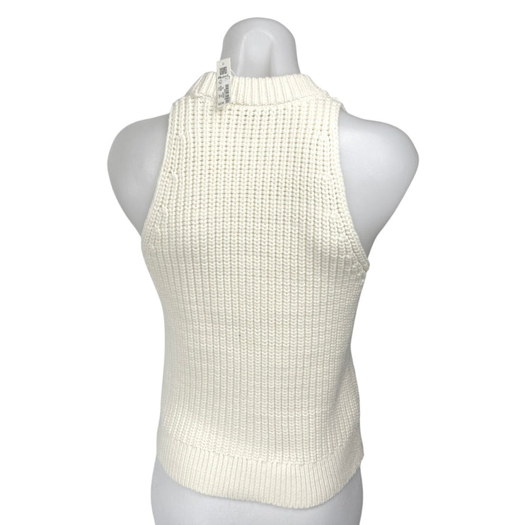 NEW Madewell Cream Rib Knit Sleeveless V Neck Button Up Cardigan Sweater Top XS