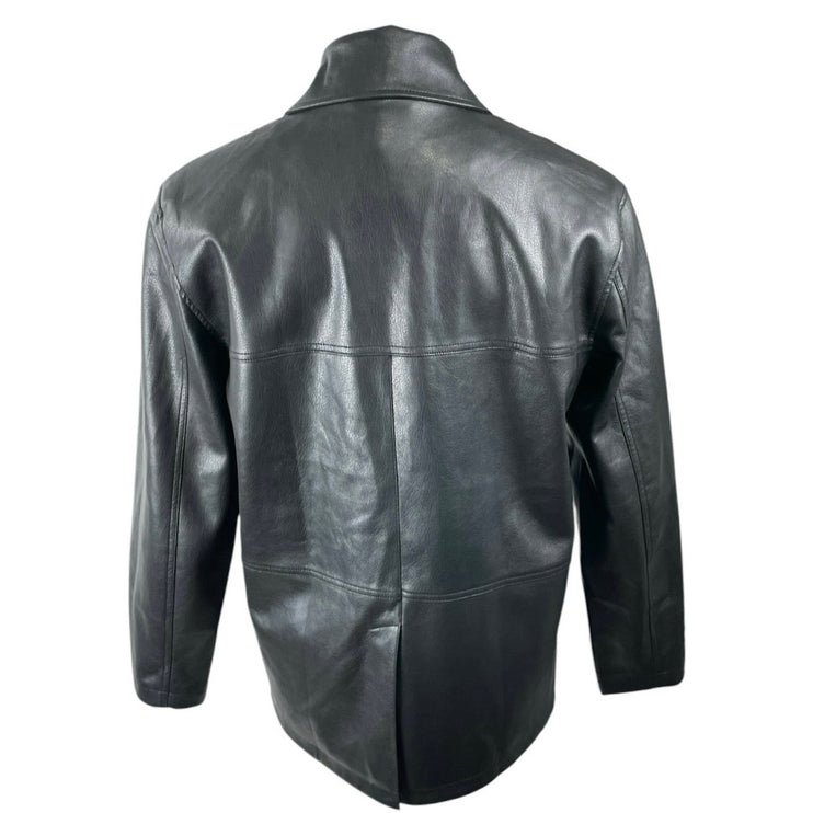 Urban Code Men's Black Faux Leather Vegan Button Up Pocket Coat Jacket Size L