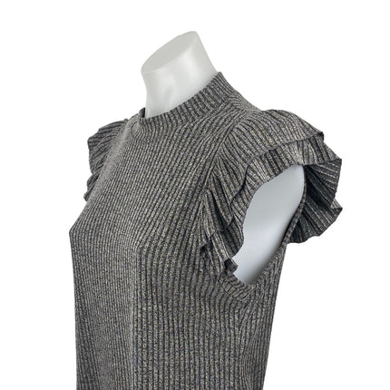 Jessica Simpson Valerie Gray Ribbed Mock Neck Ruffle Flutter Sleeve Blouse Top L