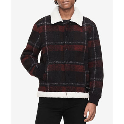 Calvin Klein Jeans Men's Plaid Fleece-Lined Snap Long Sleeve Chore Jacket Size M