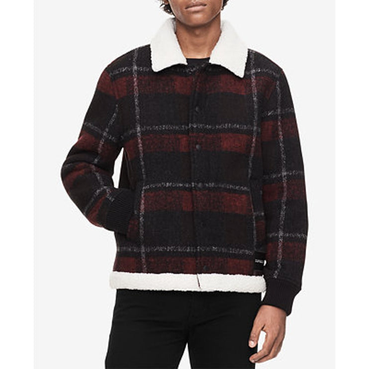 Calvin Klein Jeans Men's Plaid Fleece-Lined Snap Long Sleeve Chore Jacket Size M