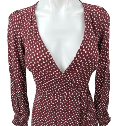 Abercrombie & Fitch Brown Floral Plunge V-Neck Long Sleeve Mini Wrap Dress XXS
