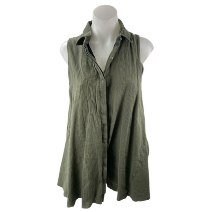 Rachel Roy Women's Green Sleeveless Button Down Swing Shirt Tunic Top Size M