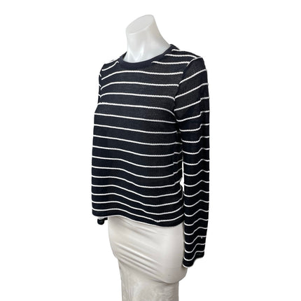 Topshop Women's Black Striped Long Sleeve Knit Crew Neck T Shirt Tee Top Size 6
