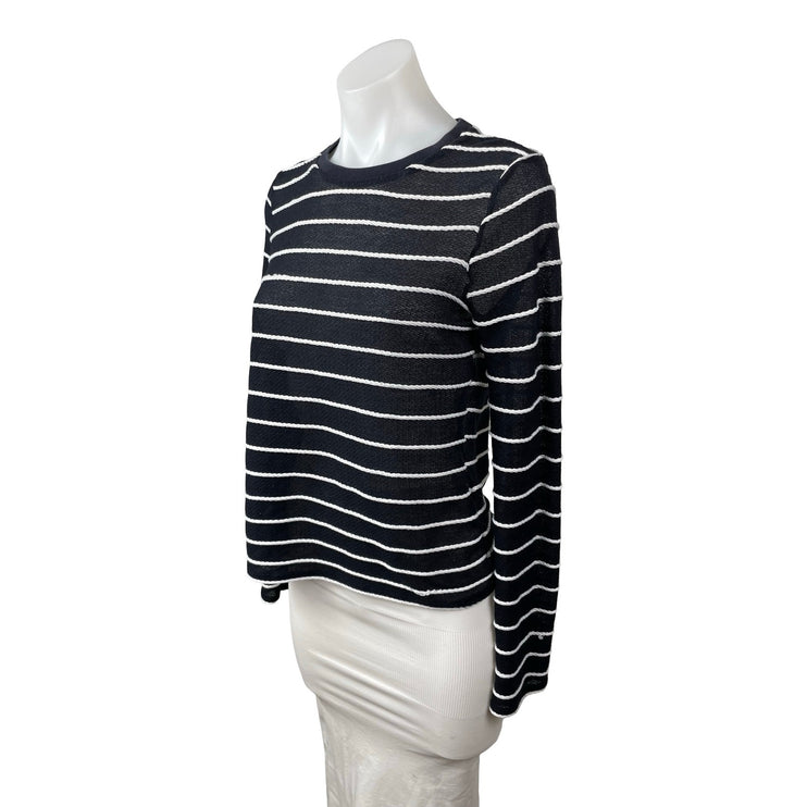 Topshop Women's Black Striped Long Sleeve Knit Crew Neck T Shirt Tee Top Size 6