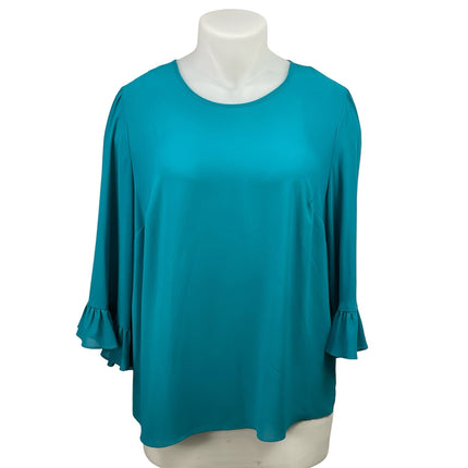 ELOQUII Womens Blue 3/4 Sleeves Crewneck Ruffled Cuff Bell Sleeves Blouse Top 16