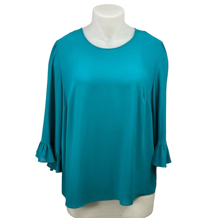 ELOQUII Womens Blue 3/4 Sleeves Crewneck Ruffled Cuff Bell Sleeves Blouse Top 16