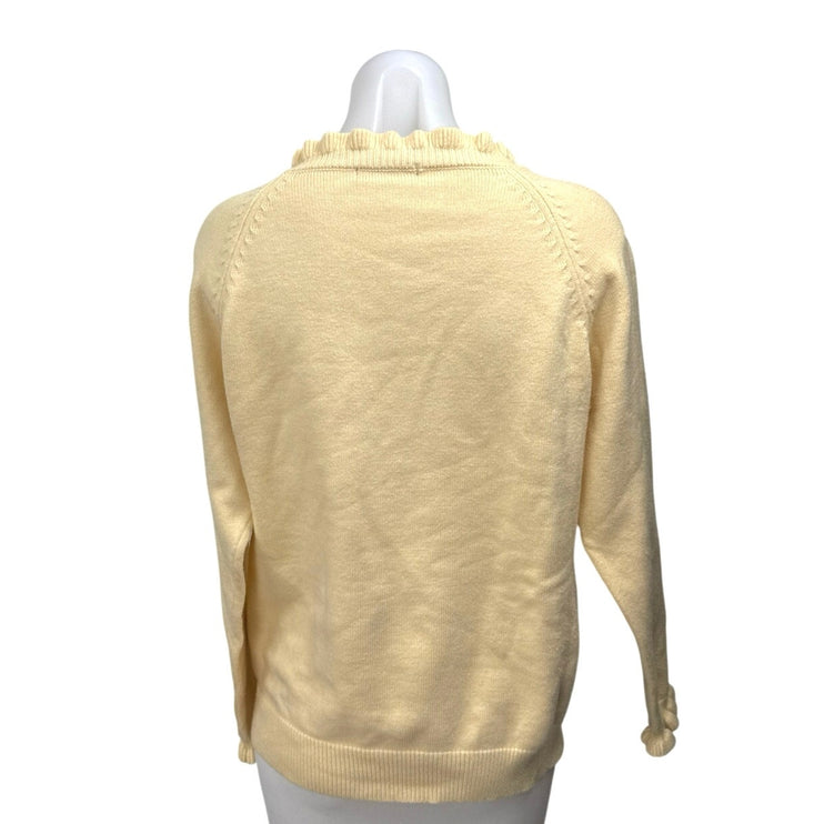 BTFBM Women's Cream Ruffle Long Sleeve Knit Button Sweatshirt Sweater Top Size M