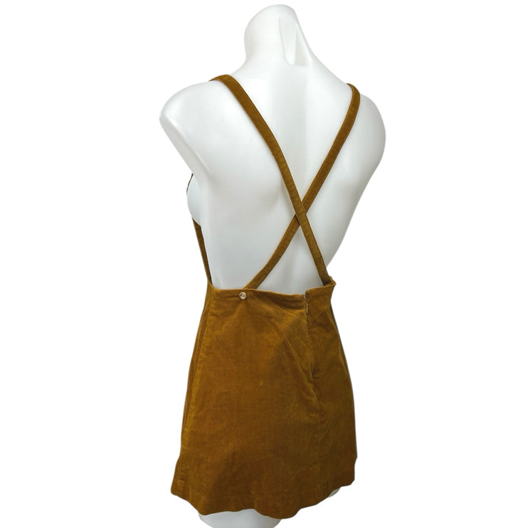 Zara Brown Corduroy Sleeveless Square Neck A Line Mini Overall Dress Size XS