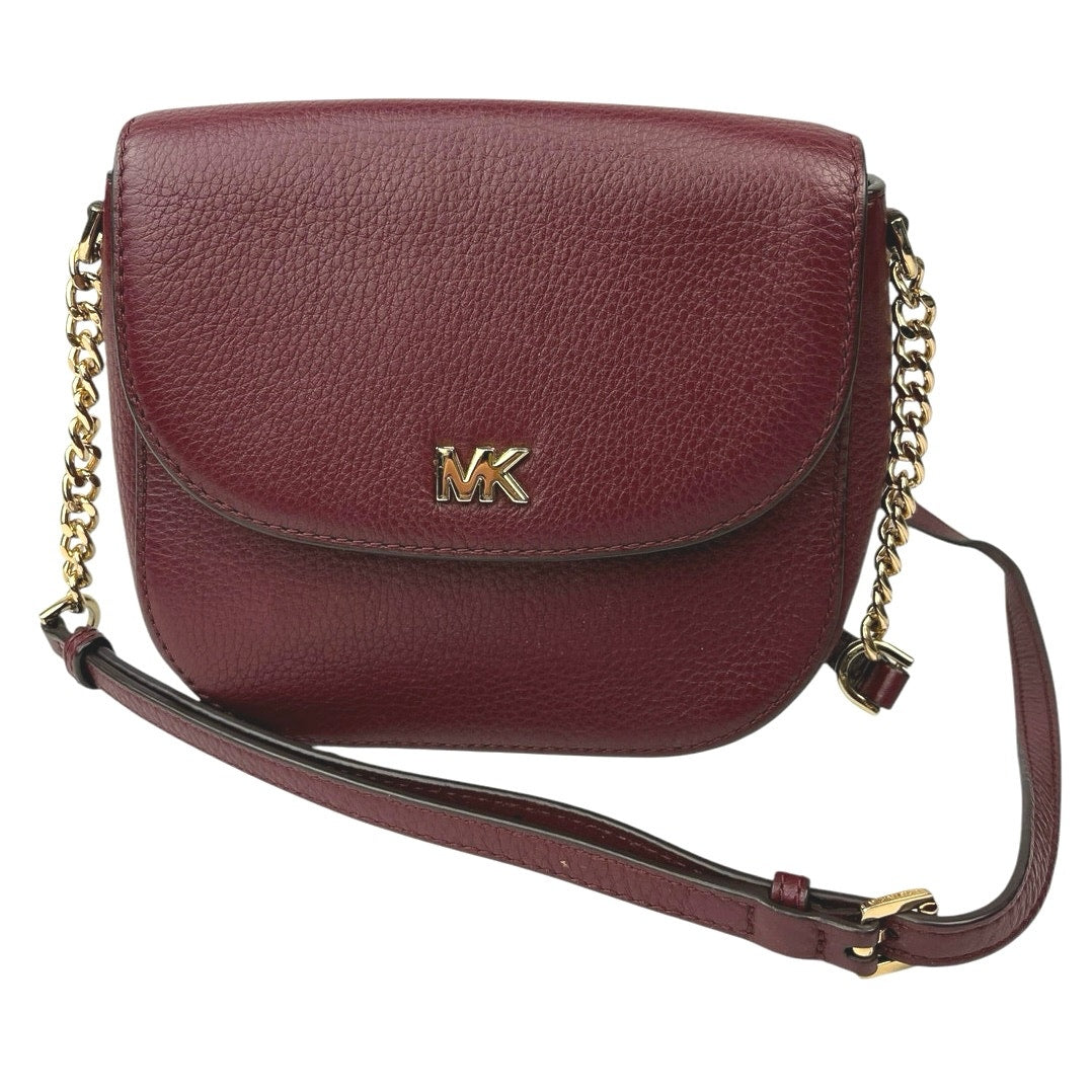 Michael Kors Mott Maroon Red Pebbled Leather Chain Strap Dome