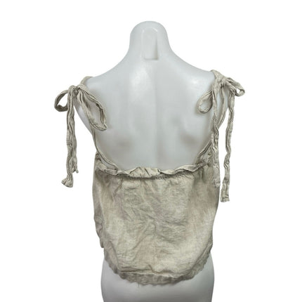 J.Crew Beige 100% Linen Tie Strap Sleeveless Ruffle Cami Camisole Tank Top Sz M
