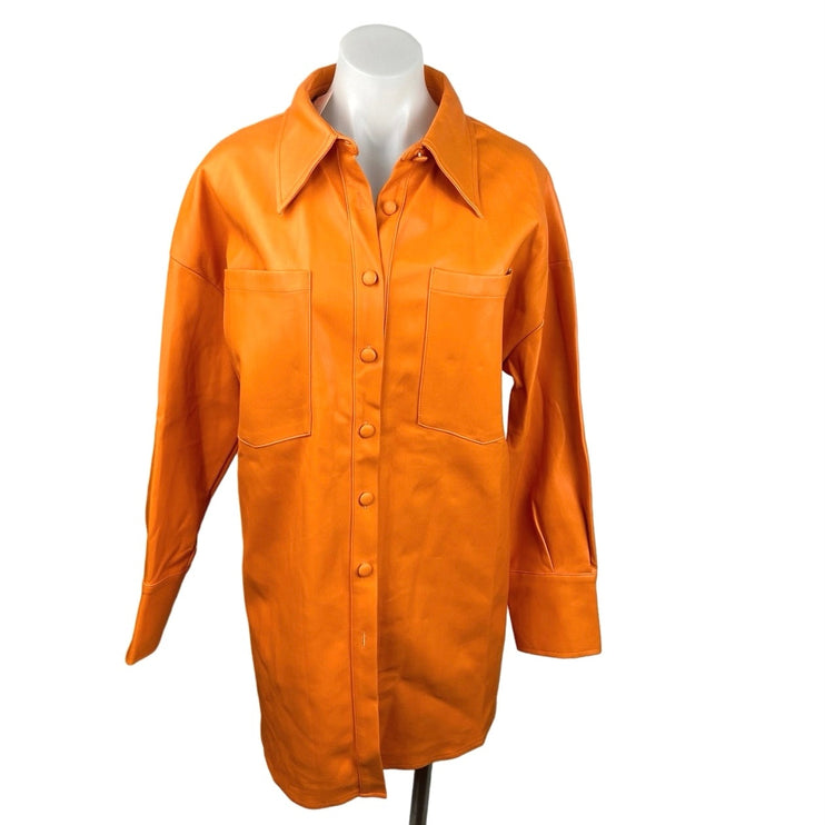 Missguided NWT Orange PU Faux Leather Extreme Button Down Oversized Shirt Size 4