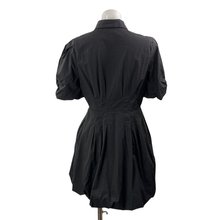DKNY Black Short Puff Sleeve Pleated Button Down Fit & Flare Mini Dress Size 6